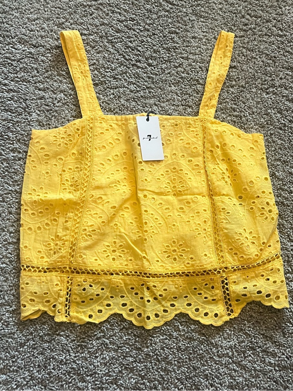 7 For All Mankind Bright Yellow Eyelet Crop Tank